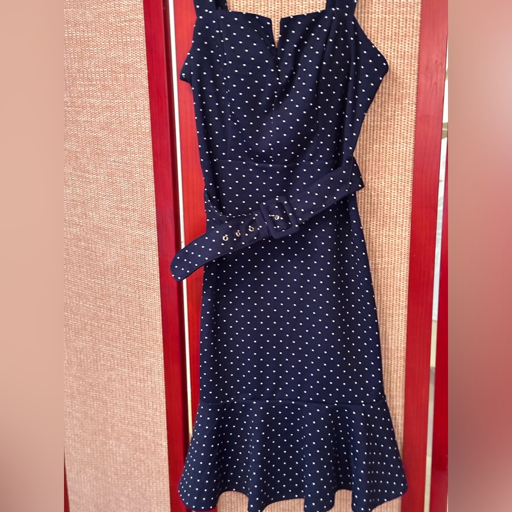 Premier Amore navy and white polka dot dress size 6